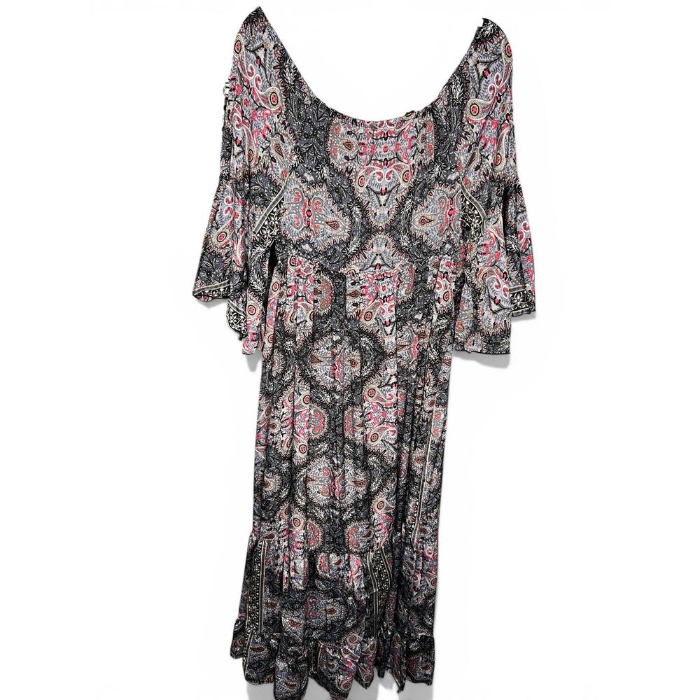 NWT Earthbound Trading Co Boho Maxi Dress Paisley Tassel Tie Peasant Sleeve S M - Picture 5 of 13